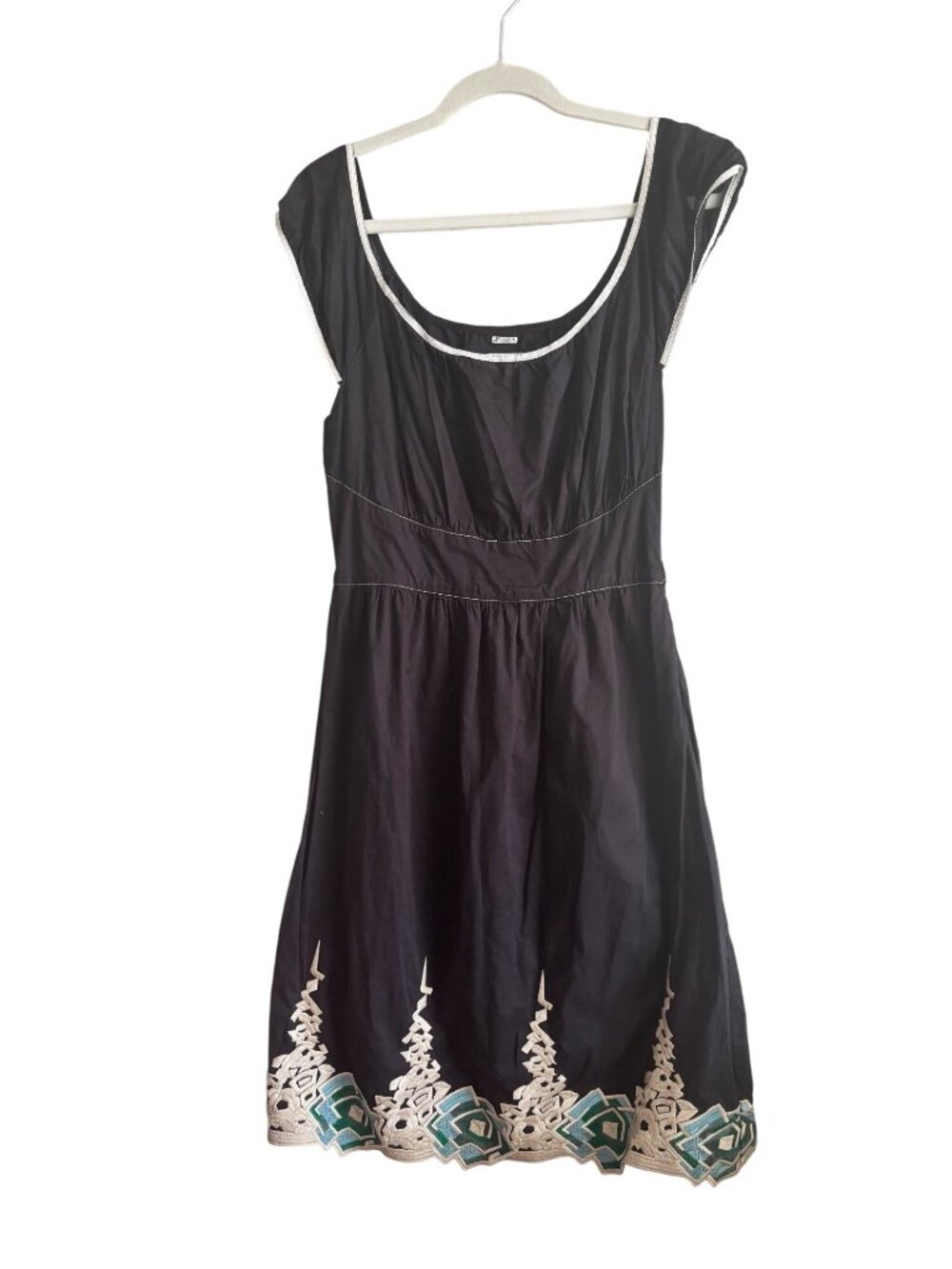 Anna Sui X James Coviello Black Dress With Embroidered Hem Vintage Wool